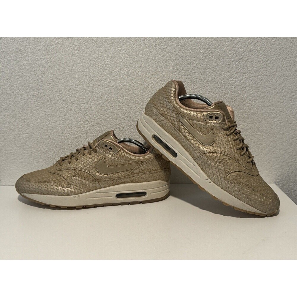 Nike Air Max 1 Womens Running Shoes Sz 12 Premium Gold Fish Sneakers 454746-900 - Picture 11 of 16